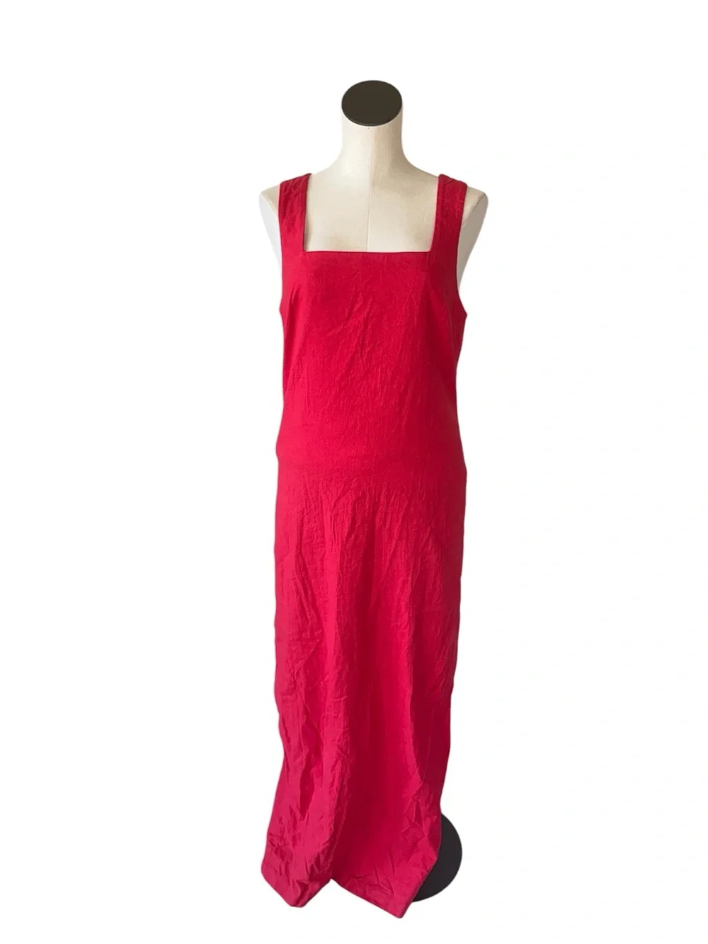NWOT Abercrombie & Fitch Red Sheath Maxi Dress Sleeveless Square Neck Linen ST